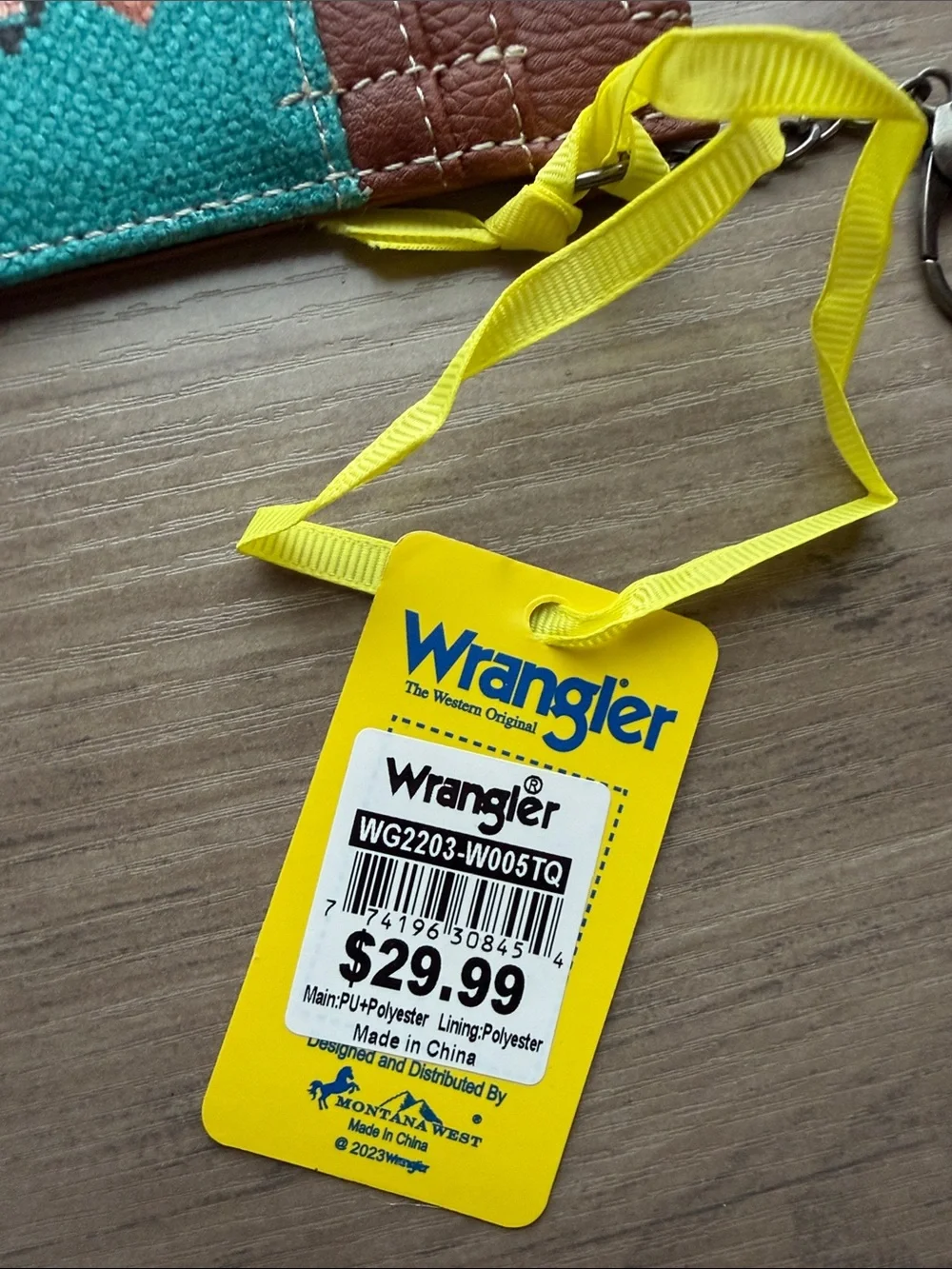 NWT Wrangler Turquoise & Brown Southwestern Print Mini Zip Cardholder